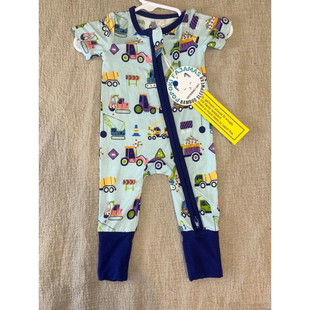 NWT Popoki Zippy Newborn Bamboo Viscose Construction Vehicle PJ Daywear Gift‎
